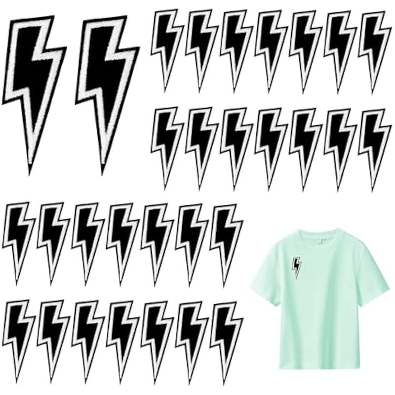 30 Pcs Black Lightning Iron-on Patch, Sew-on Flash Appliques Embroidered Patches Lightning Bolt Patch Embroidered Flash DIY Appliques for Clothes Shoes Bags Hat Jeans - Image 1